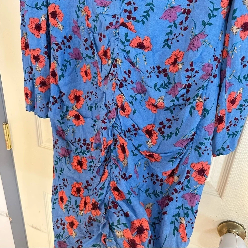 EU ASTR Ruffle Front Blue Floral Long Sleeve Mini Dress - Picture 10 of 12